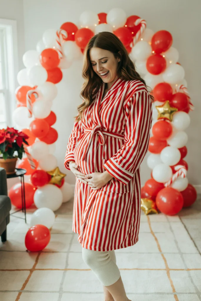 Candy Cane Striped Robe & Sash for Mama-to-Be