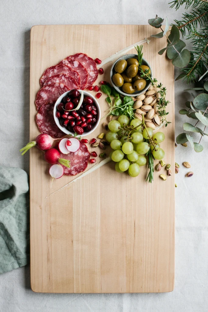 Deep Red and Evergreen Christmas Charcuterie Board