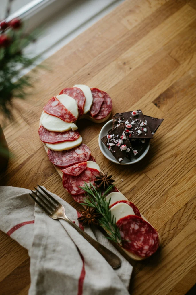 Candy Cane-Shaped Christmas Charcuterie Board