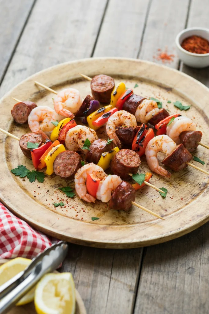 Cajun Shrimp and Sausage Skewers